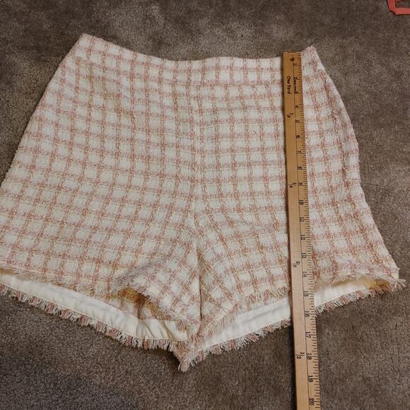Ann Taylor Size 8 Tweed Shorts Pink White Square Zipper Side Pockets Pastel - Picture 4 of 11